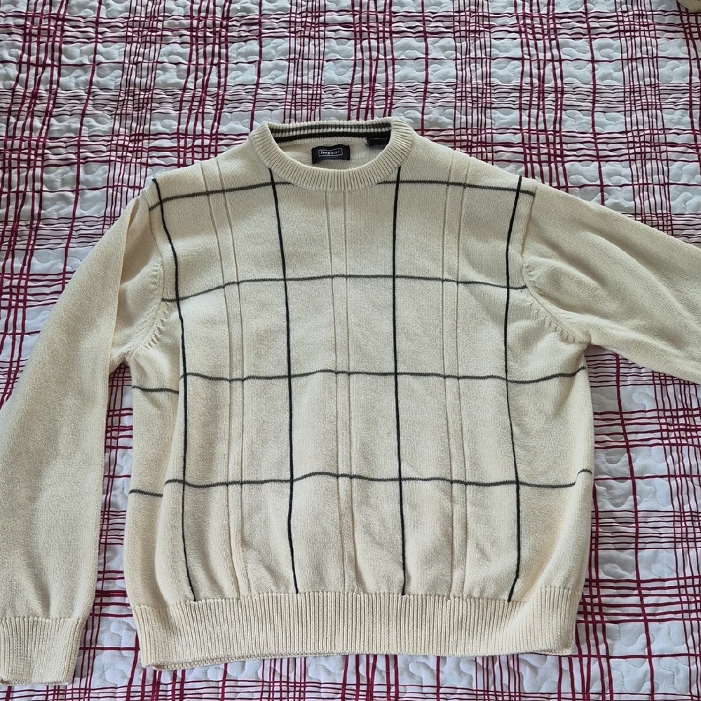Classic Cream Sweater with Grid Pattern